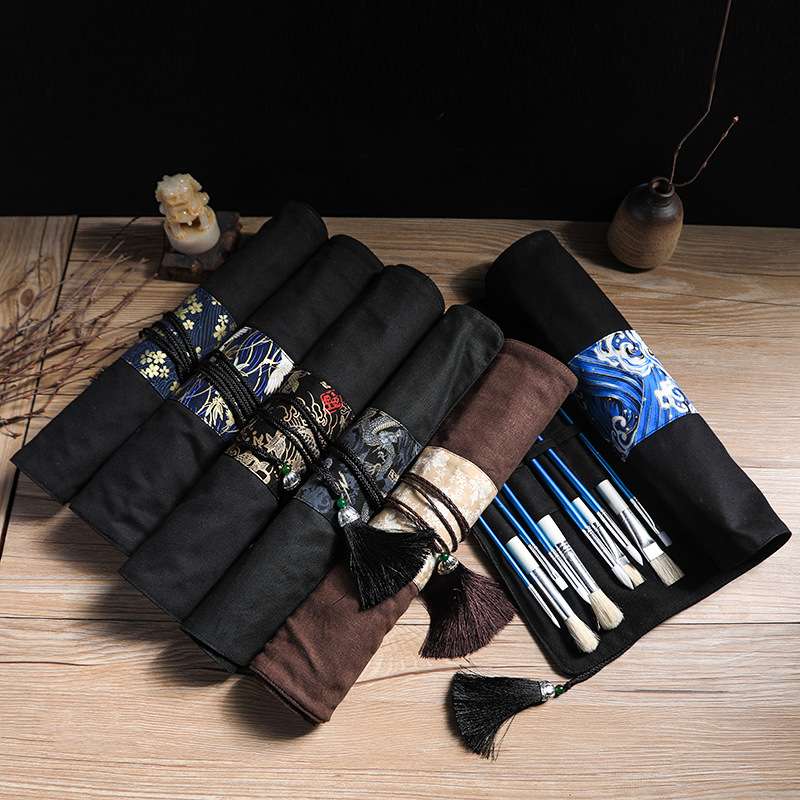 布艺手工帆布画笔袋绘画水粉笔专用插笔袋美术画材收纳包批发