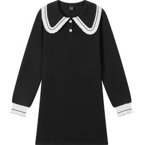 森马连衣裙女撞色娃娃领宽松2022秋季新款甜美学院女生长袖卫衣裙