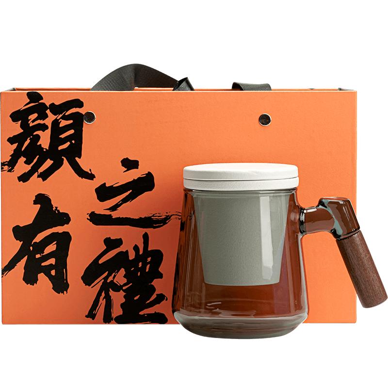 带把玻璃陶瓷茶水分离马克杯