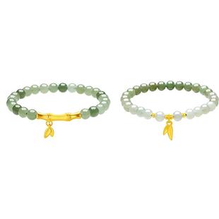 周大生黄金镶玉手串女和田玉金竹报喜节节高升手链送女友新年礼物