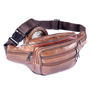 真皮男士腰包韩版时尚真牛皮胸包多功能手机包生意包多层次收钱包