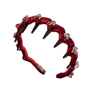 丝绒红色发箍女秋冬高颅顶2025新款高级感洗脸头箍带齿压发卡头饰