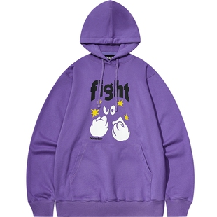 BEASTER卡通恶搞印花连帽男士卫衣男23冬装户外加绒保暖宽松帽衫