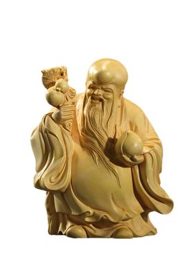 黄杨木雕福禄寿三星盘玩木质手把件家居办公室摆件精雕文玩工艺品