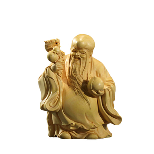 黄杨木雕福禄寿三星盘玩木质手把件家居办公室摆件精雕文玩工艺品