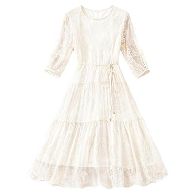 水墨佳人素色重工刺绣连衣裙