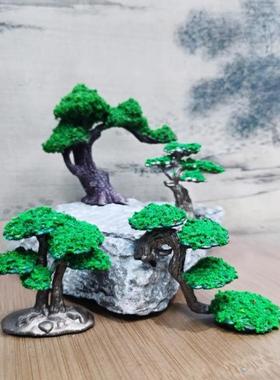 袖珍松树饰品 微景观装饰摆件 枯山水盆景山石指尖迎客松倒挂青松
