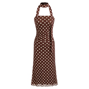 CIDER 网纱挂脖吊带设计波点长款无袖连衣裙114265981