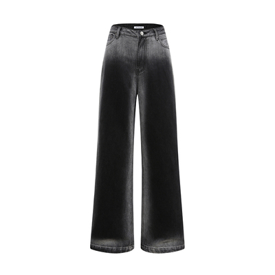 黑灰水洗渐变牛仔裤直筒