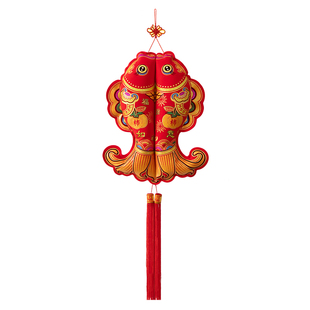 新年乔迁福字鱼挂件年年有余客厅门挂柿柿如意挂饰中国结福袋装饰