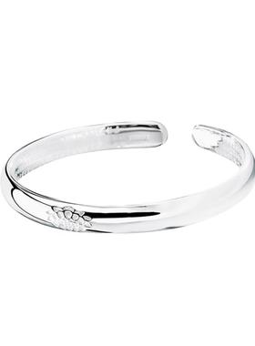 香港正生香港正生足银9999光面开口莲花心经手镯女实心纯银镯子送