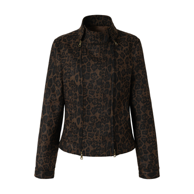 豹纹麂皮修身女士短外套