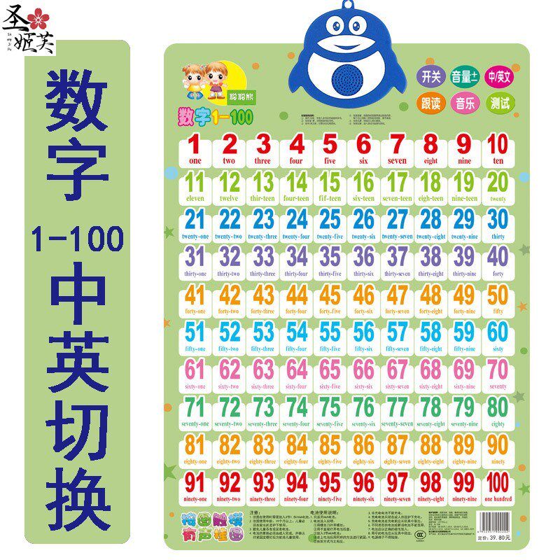 儿童数字1到100有声挂图发声幼儿玩具早教认知卡片挂画宝宝数字表