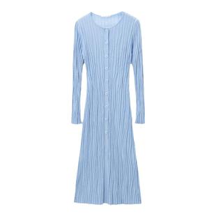 OVV秋冬新款女装羊毛立体曲线坑条装饰圆领长袖针织连衣裙