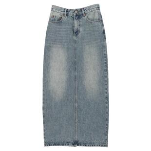 Carolingian法式简约！重磅靛蓝丹宁长绒棉牛仔半裙 气质半身裙