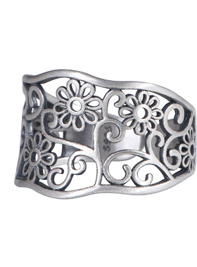 925纯银精致镂空花朵戒指复古女