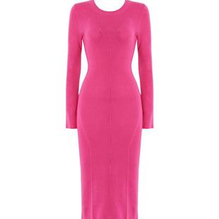 DPLAY【惠品】秋季新款名媛气质收腰连衣裙显白玫粉针织毛衣裙