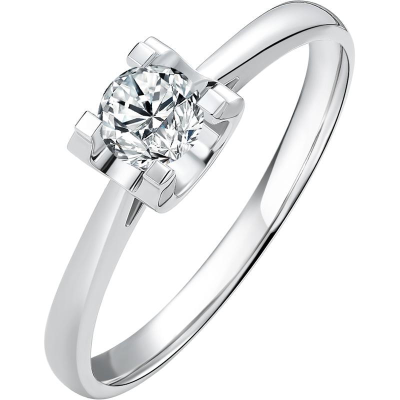 T周六福白18K金钻戒天然真钻蜜恋璀璨au750求婚婚戒30分钻送女友