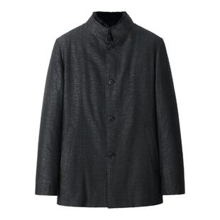 2024新款香云纱黑色短款立领黑貂水貂内胆尼克服商务男装皮草外套