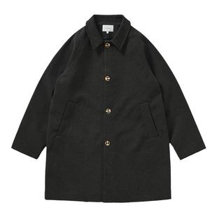 714street巴尔马肯黑色毛呢大衣2024冬季宽松插肩呢子长款外套男