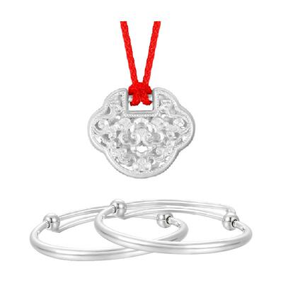 臻汇银宝宝足银长命锁手镯套装