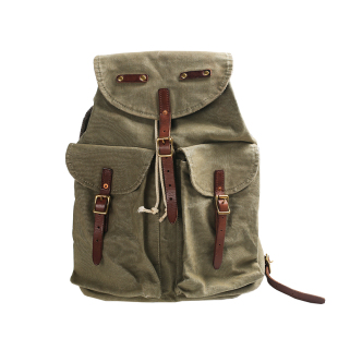 瑞典双肩包男旅行户外旅游伞兵包重工做旧帆布搭配牛皮机车背包