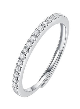 经典极简半镶钻款戒指精工S925银莫桑钻指环小众轻奢开口可调节