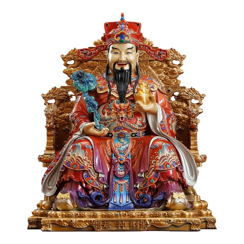 精雕纯铜九龙财神爷佛像招财摆件