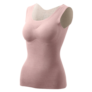 无痕保暖背心女羊绒蚕丝腈纶带胸垫一体内衣免穿文胸加绒打底秋冬