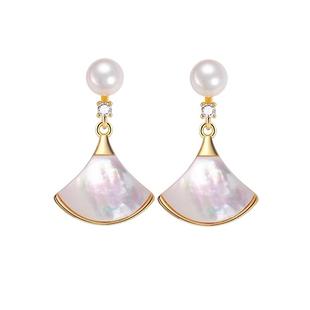 【自营】daisy beauty天然淡水珍珠耳环女18K金保色贝壳耳钉耳饰