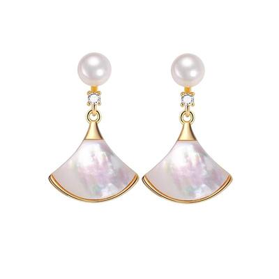 【自营】daisy beauty天然淡水珍珠耳环女18K金保色贝壳耳钉耳饰