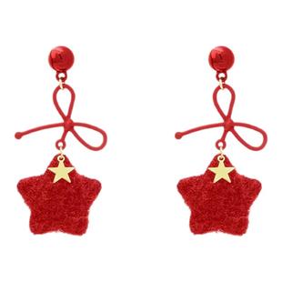 红色星星适合冬天的耳环2025新款爆款高级感轻奢独特漂亮耳坠耳饰