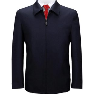 鼎铜羊毛夹克男中老年春秋领导男士商务精纺翻领行政干部公务外套