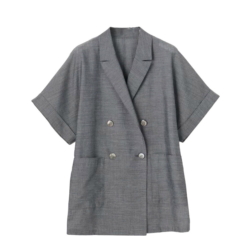 23区优雅感适宜可水洗巴厘纱半袖双排扣外套上衣女ONWARD