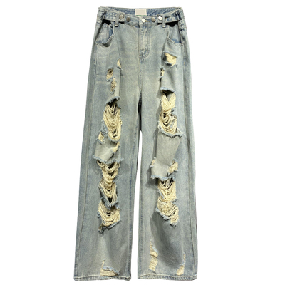 帅气前后破洞设计休闲牛仔裤