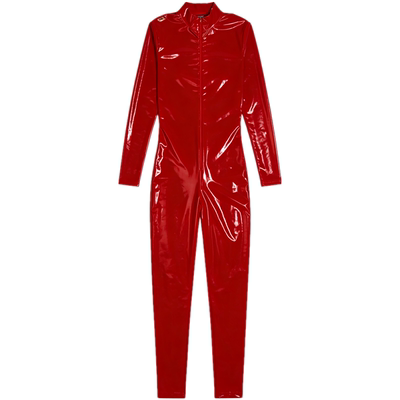 Lacquer leather zipper bright leather jumpsuit漆皮亮皮连体裤