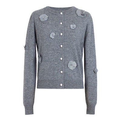 朗姿/MOJO AVENUE莫佐2026春新品浪漫优雅立体花朵针织开衫女格雷