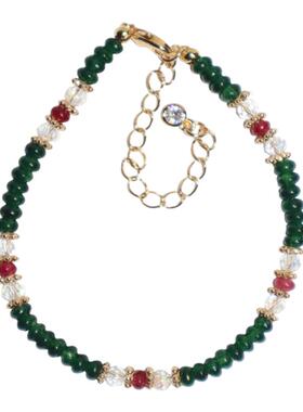 纯银925祖母绿宝石珠串手链