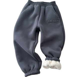 男童羊羔绒棉裤中大童加厚保暖运动裤加绒卫裤纯色一体绒长裤子