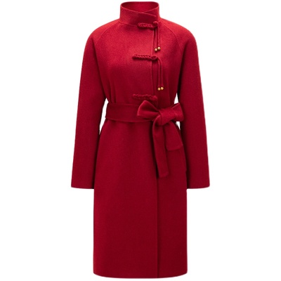 无贰集新年红色保暖羊毛羊绒大衣