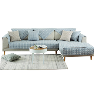 纯棉沙发垫布艺四季通用简约格子坐垫全棉沙发套罩沙发巾盖布垫子