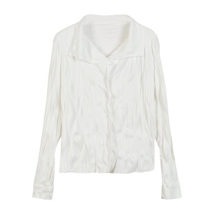 大码胖妹妹褶皱衬衫女春秋季新款温柔风宽松显瘦长袖上衣叠穿衬衣