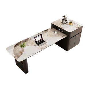 意式极简岩板岛台餐桌一体可伸缩高端黑色餐厅定制小户型中倒台