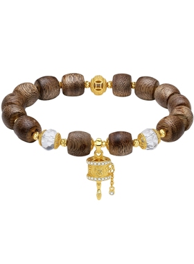 周六福水晶中国风手串女沉香转金桶手链手饰百搭圣诞礼物送女友