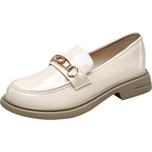 意尔康女鞋春秋季女士单鞋英伦风小皮鞋通勤乐福鞋职业工作鞋粗跟