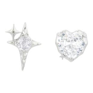 阿七 不对称爱心四芒星锆石耳钉女百搭ins甜酷耳环耳饰无耳洞耳夹
