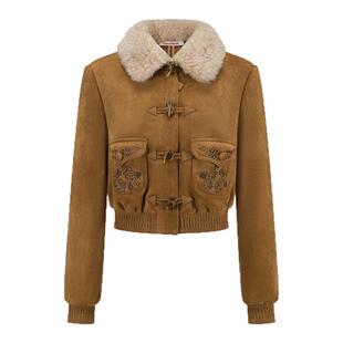 【田小娟同款】ORA GENESIS2025年冬季新品仿麂皮绳绣夹克外套