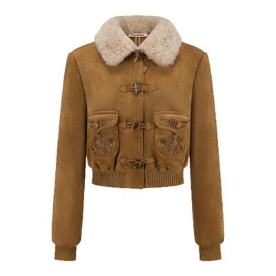 【田小娟同款】ORA GENESIS2025年冬季新品仿麂皮绳绣夹克外套