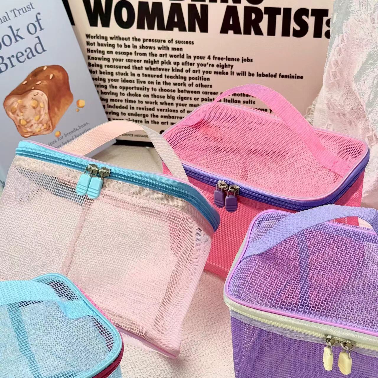 简约网纱便携化妆收纳包出行护肤美妆用品手提分类整理袋