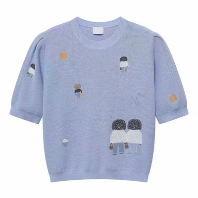 2026春棉混纺刺绣短袖针织衫